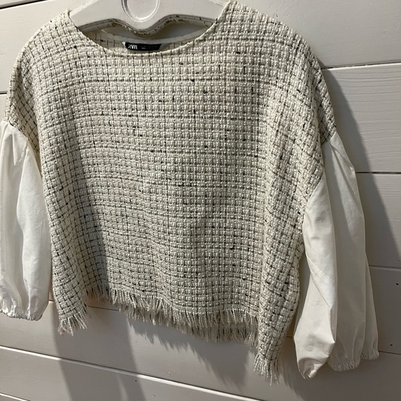 ZARA Bouclé Crop Top with 3/4 Balloon Sleeves – Size M - Picture 4 of 8